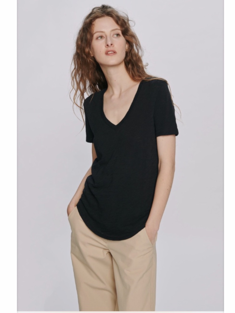 ATM Slub Jersey Classic V- Neck Tee Shirt in Black.